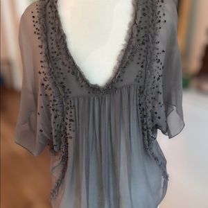 Anthropologie Saivana Gray Silk Beaded Blouse